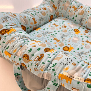 Babynestje met twee gezichten, + 0 maanden, Blauw/Animals, Twindeco