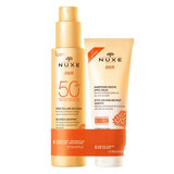 Set Spray facial y corporal SPF50 150 ml + Champú para el cabello y el cuerpo después de la exposición solar 100 ml, Nuxe