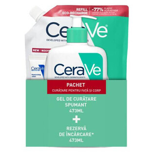Emballage Gel nettoyant moussant, 473 ml + Recharge Gel nettoyant moussant, 473 ml, CeraVe