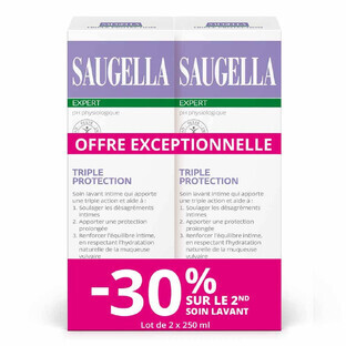 Saugella Drievoudige Bescherming Soin Lavant Intime Inconforts 2x250ml