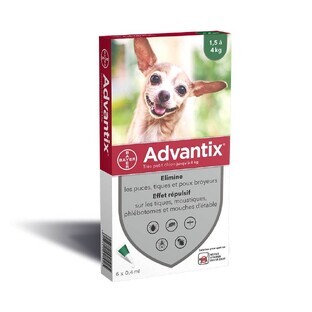 Advantix Pipettes Pour Tres Petit Chien de 1,5 à 4kg 6 pipettes de 0,4ml