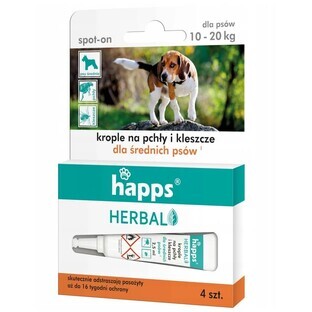 Happs, Vlooien- en tekendruppels voor honden 10-20 kg, 4 stuks