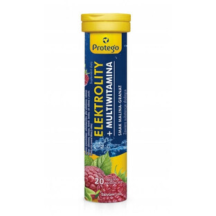 Protego Elektrolity + Multivitamine aromă de zmeură-granat, 20 comprimate efervescente