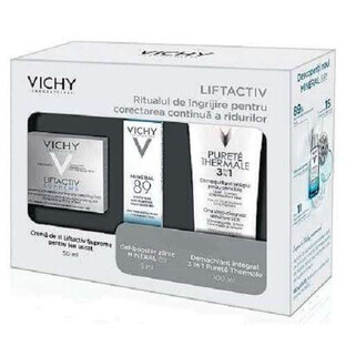 Package Offer Anti-wrinkle and firming cream for dry skin Liftactiv Supreme 50ml, Mineral Booster Gel 89 5ml and Demattifying 3in1 Purete Thermale 100 ml, Vichy