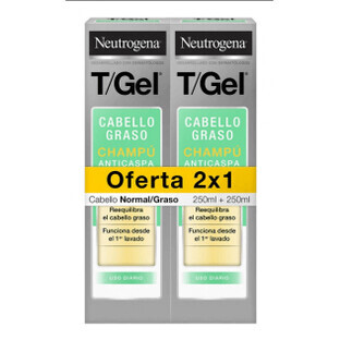 Neutrogena DUPLO T-Gel Champú Anticaspa Cabello Normal/Graso, 2 x 250ml