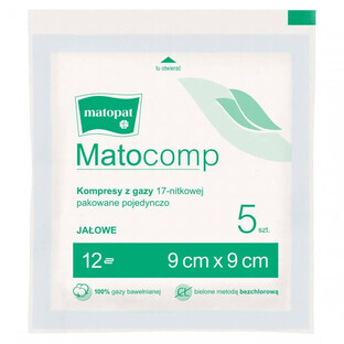 Matopat Matocomp, sterile Mullkompressen, 17-fädig, 12 Lagen, 9 cm x 9 cm, 5 Stück