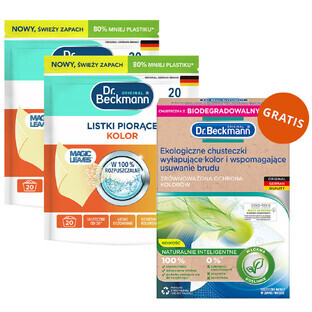 Dr Beckmann set, wasblaadjes, Oranje & Perzik, kleur, 2 x 20 stuks + milieuvriendelijke kleur- en vuilvangdoekjes, 20 stuks gratis