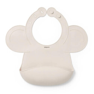 BabyOno, silicone bib with adjustable clasp, beige, from 6 months, 1 piece.