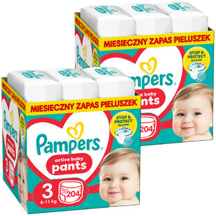 Set Pampers Pants, pañales, talla 3, 6-11 kg, 2 x 204 piezas