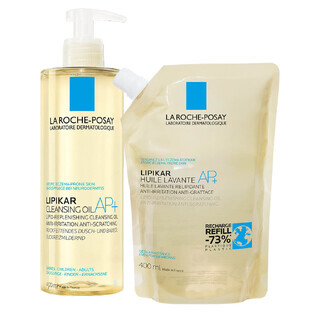 Set La Roche-Posay Lipikar AP+, huile nettoyante, reconstitution des lipides contre les irritations cutanées, 400 ml + réserve, 400 ml