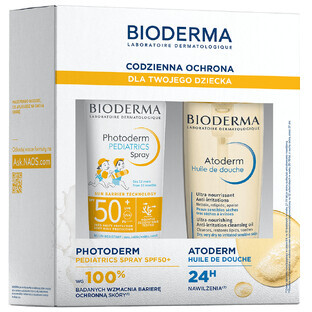 Bioderma Daily Protection Kit für Ihr Baby, Spray, ab 12 Monaten, SPF 50+, 200 ml + Badeöl, 200 ml