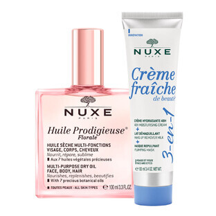 Set Nuxe Huile Prodigieuse Florale, olio secco per corpo, viso e capelli, 100 ml + crema idratante 3-in-1, 100 ml per 1 centesimo