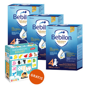 Set Bebilon Advance Pronutra 4 Junior, lait maternisé nutritif, après 2 ans, 3 x 1000 g + CzuCzu, cartes de dominos couleurs libres
