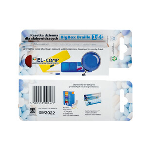 El-Comp Big Box Braile, day medication case, for the visually impaired, 4-chambered