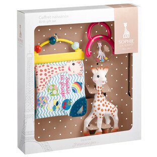 Set Sophie la giraffa, tettarella in gomma, dalla nascita, 1 pz + libretto morbido, 1 pz + sonaglio, 1 pz