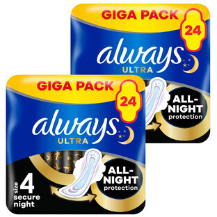 Set Always Ultra, Damenbinden mit Flügeln, Größe 4, Secure Night, 2 x 24 Stück