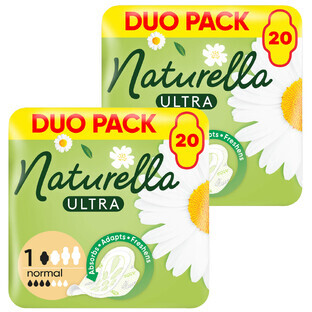 Set Naturella Ultra, assorbenti con ali, camomilla, normali, 2 x 20 pz.