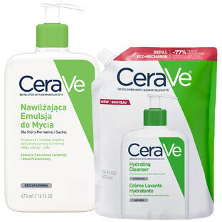 Set CeraVe, emulsione detergente idratante, pelle normale e secca, 473 ml + riserva, 473 ml
