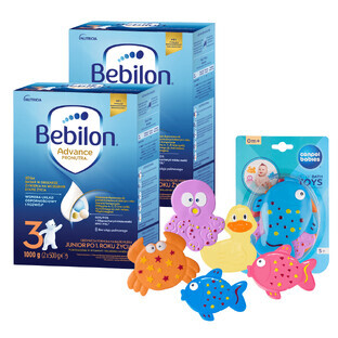 Set Bebilon Advance Pronutra 3 Junior, lait modifié, après 1 an, 2 x 1000 g + Canpol Babies, set de jouets de bain avec ventouses, dès la naissance, 5 gratuits Set Bebilon Advance Pronutra 3 Junior, lait modifié, après 1 an, 2 x 1000 g + Canpol Babies, set de jouets de bain avec ventouses, dès la naissance, 5 gratuits