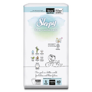 Pañales junior, nº 5, 11-18 kg, 40 uds, Sleepy Bio Natural