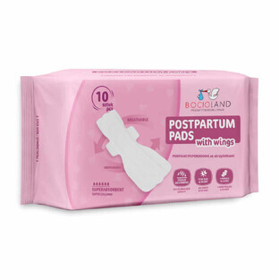 Bocioland, coussinets postnatals avec ailettes, très absorbants, jour et nuit, 10 pièces