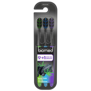 Biomed, Holzkohle-Zahnbürste, mittel, 3 Stück