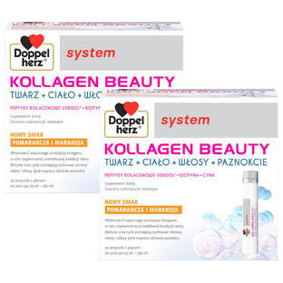 Doppelherz System Kollagen Beauty Set, Orangen- und Maracujageschmack, 2 x 30 Ampullen