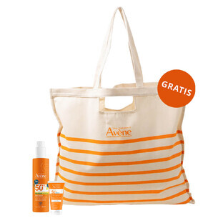Avene Sun set, sehr hoher Sonnenschutz, Kinderspray, SPF 50+, 200 ml + Gesichtsschutzcreme, parfümfrei, SPF 50+, 50 ml + Strandtasche gratis