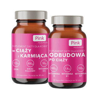 Pink Mama Kit grossesse et allaitement, 30 gélules + Récupération après la grossesse, 30 gélules