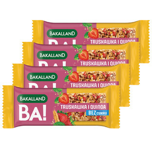 Bakalland BA ! set de barres de céréales, fraise et quinoa, sans sucre ajouté, 4 x 30 g