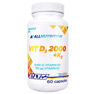 Allnutrition Vit D3 + K2, vitamina D 2000 UI + vitamina K 100 µg, 60 cápsulas