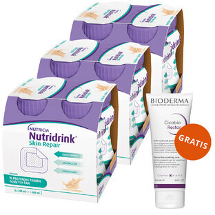 Set Nutridrink Skin Repair, preparato nutrizionale, aroma di vaniglia, 12 x 200 ml + Bioderma Cicabio Restor, crema, 100 ml gratis
