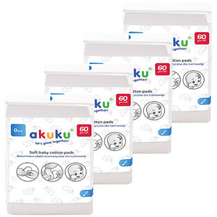AKUKU set, coussinets cosmétiques pour bébés, coton, 4 x 60 pièces