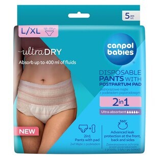 Canpol Babies, culotte postnatale respirante 2 en 1, avec coussinets, jetable, taille L/XL