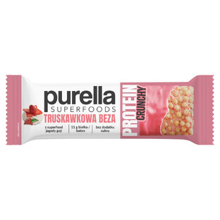 Purella Superfoods Protein Crunchy, barrita de proteínas, merengue de fresa, 45 g