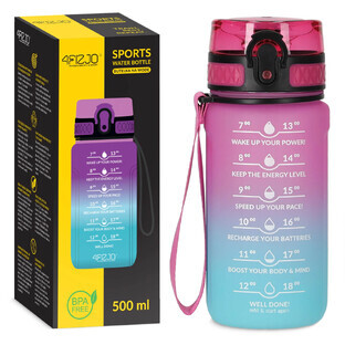 4Fizjo, botella de agua tritán, bidón motivacional, azul/rosa, 500 ml