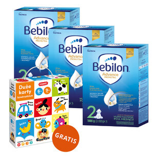Set Bebilon Advance Pronutra 2, latte di proseguimento, oltre 6 mesi, 3 x 1000 g + CzuCzu, carte di contrasto grandi gratuite