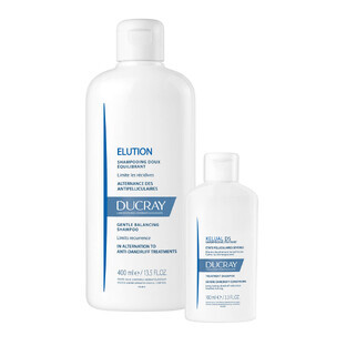 Set Ducray Elution, șampon delicat pentru a restabili echilibrul scalpului, 400 ml + șampon anti-mătreață, condiții severe de mătreață, 100 ml