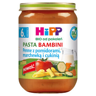 HiPP Pasta Bambini Bio, Penne mit Tomaten, Karotten und Zucchini, nach 6 Monaten, 190 g