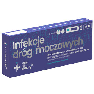 Examine Yourself Urinary Tract Infections, a rapid test to detect the presence of leukocytes, blood, nitrite and protein in urine, 1 piece