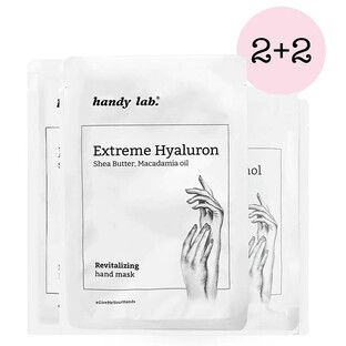 Kit di laboratorio pratico, trattamento mensile delle mani, 2 x guanti maschera mani Extreme Retinol + 2 x guanti maschera mani Extreme Hyaluron