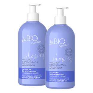 Set beBIO Cosmetics Hyaluro bioHydration, gel de duș natural, hidratant și calmant, 2 x 350 ml