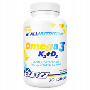 Allnutrition Omega 3 K2 + D3, fish oil 1000 mg + vitamin K 100 µg + vitamin D 2000 IU, 30 capsules