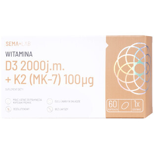 SEMA Lab Vitamin D3 2000 IU + K2 (MK-7) 100 µg, 60 Weichkapseln