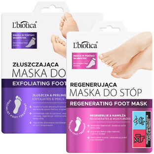 Set Home Spa L'Biotica, maschera esfoliante per piedi, calzini imbevuti, 40 ml + maschera rigenerante per piedi, calzini imbevuti, 32 ml