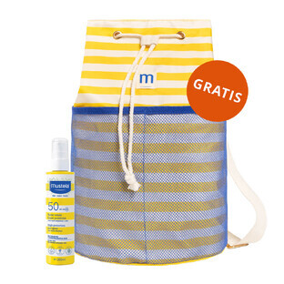 Mustela Sun Bebe Enfant-Famille, spray solaire pour le visage et le corps, SPF 50, 200 ml + sac à dos de plage gratuit