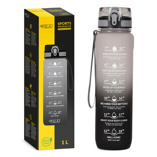 4Fizjo, gourde en tritan, bidon de motivation, noir-gris, 1 l