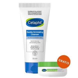 Cetaphil, gel limpiador facial suave con exfoliante, 178 ml + crema hidratante facial con ácido hialurónico, noche, 48 ml gratis