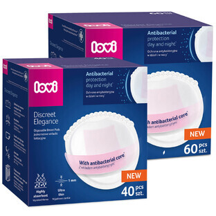 Lovi Discreet Elegance set, breast pads, antibacterial, white, 60 pcs + 40 pcs