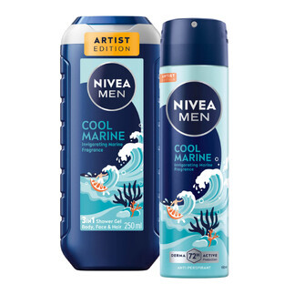 Nivea Men set, douchegel, Cool Marine, 250 ml + antitranspiratiespray, Cool Marine, 150 ml